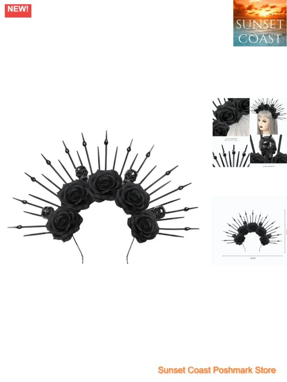 Gothic Skull Rose Halo Crown Headband for Halloween Cosplay Day of Dead